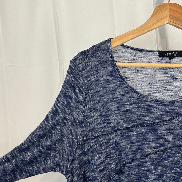 COMFY USA Spacedye Tunic Top Scoop Neck Long Sleeve Pullover Asymmetric Blue L - Picture 5 of 7